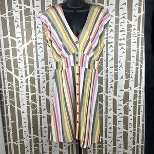 LOFT Striped Button Front Midi Dress 12